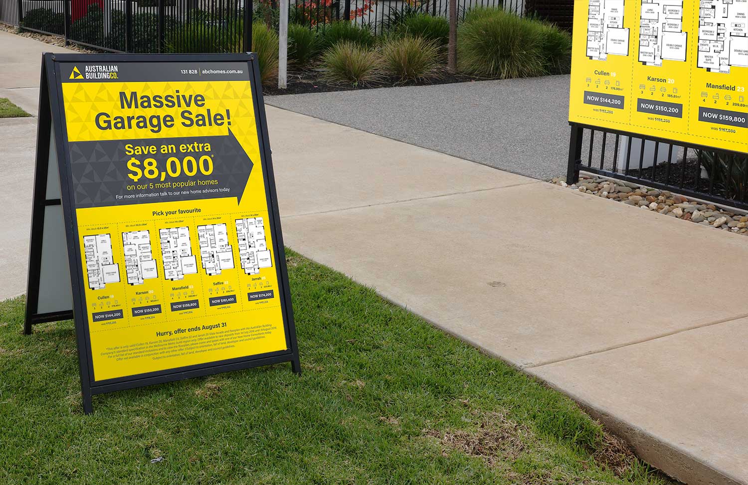 Australian Building Company - Campaign: 'garage sale' right this way!